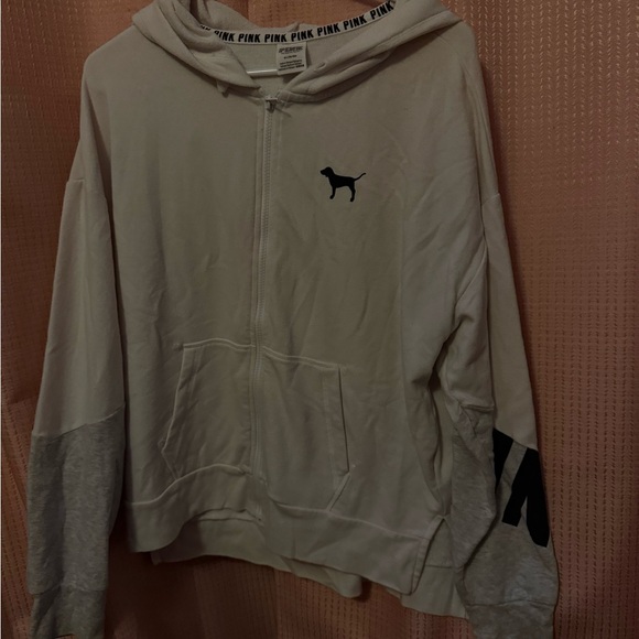 PINK Victoria's Secret Tops - PINK Victoria's Secret Cream Hoodie